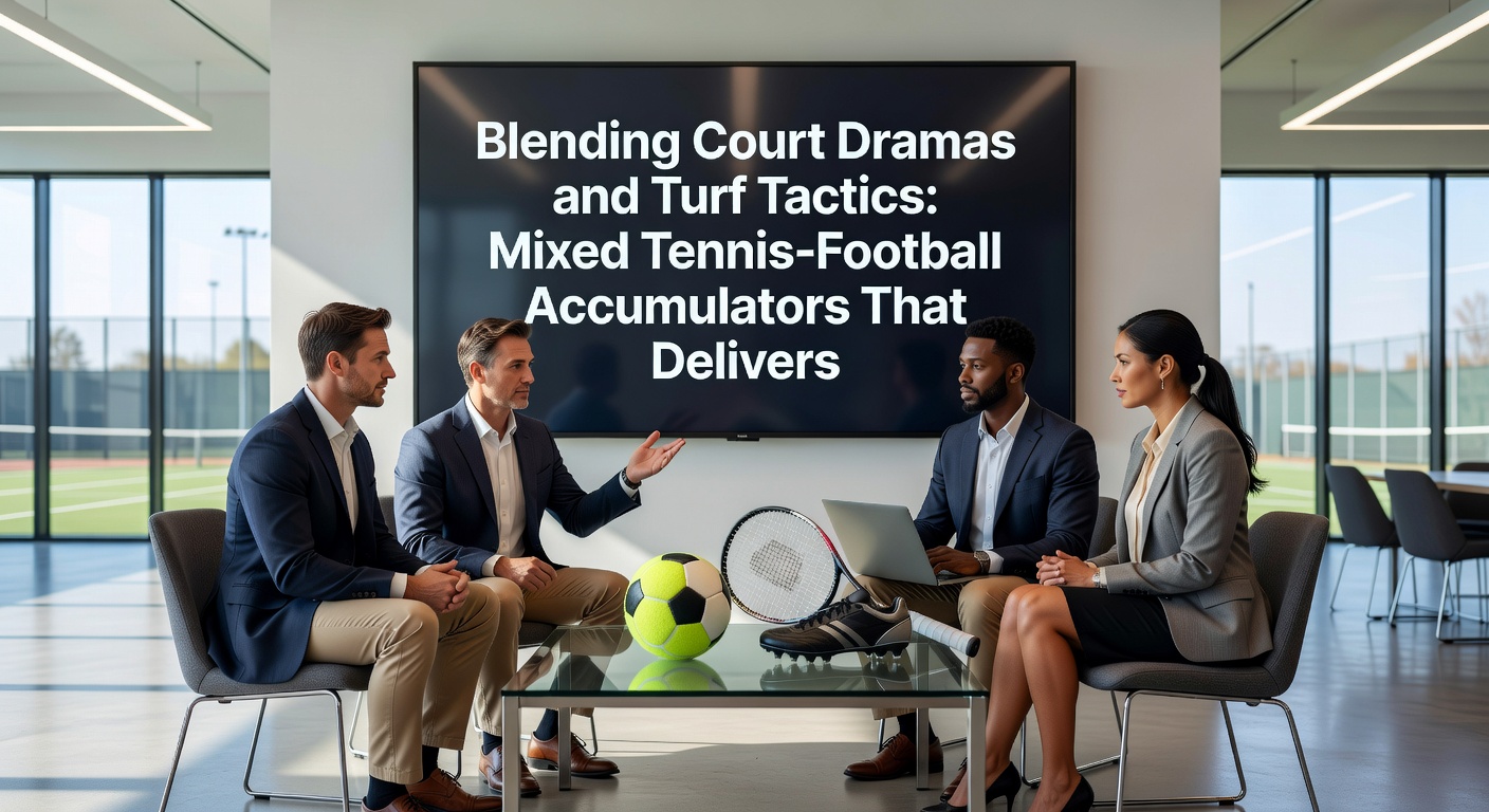Dynamic split image of football players tackling on green pitch and tennis rally on clay, highlighting tactical blends in betting accas