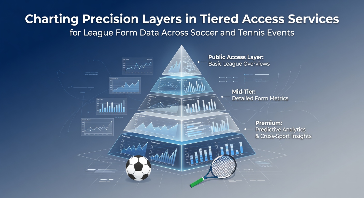 Visualization of tiered data layers showing soccer league form metrics and tennis event statistics in a structured access service interface