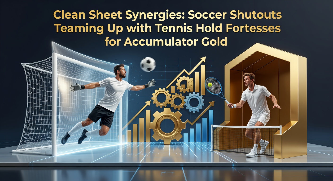 A soccer goalkeeper celebrating a clean sheet alongside a tennis player dominating at the net, symbolizing defensive mastery in both sports for betting accumulators
