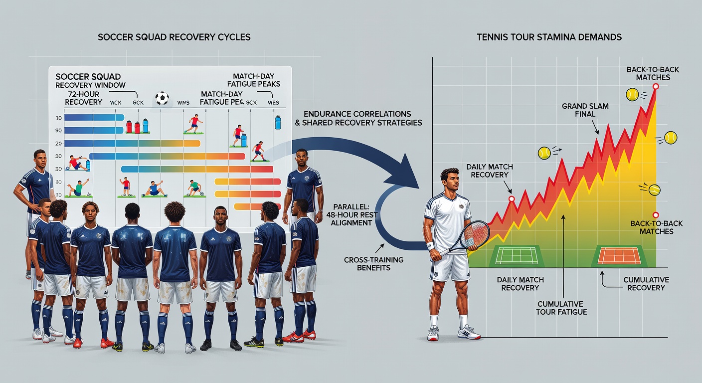 Data visualization comparing soccer recovery cycles with tennis stamina trends for multi-event modeling