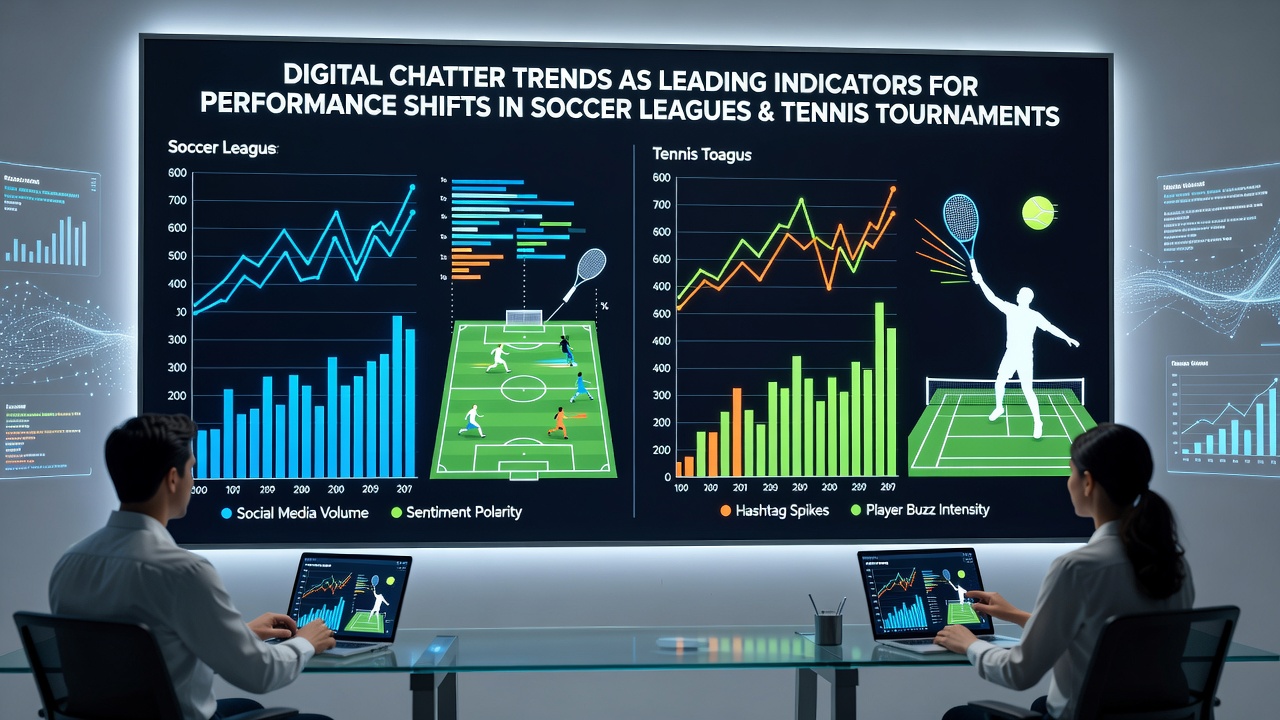 Analytics overlay showing social volume trends mapped to soccer and tennis performance shifts