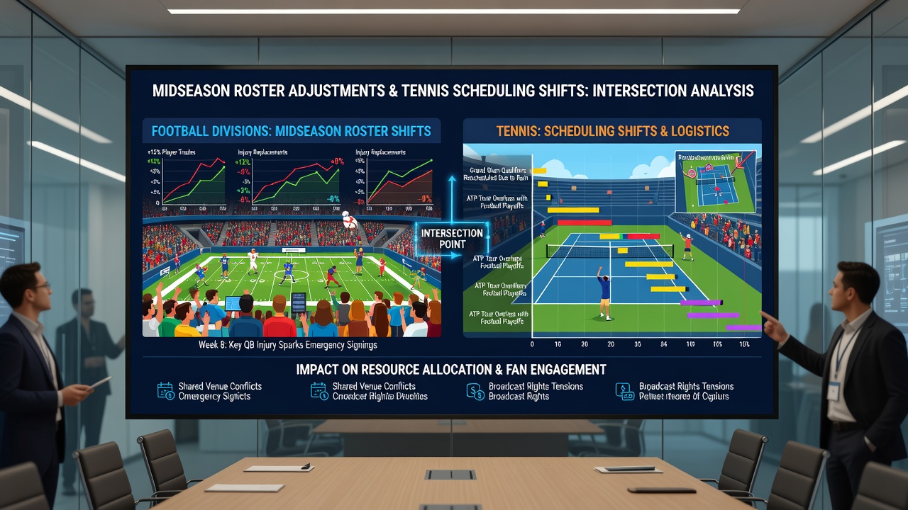 Data visualization charts comparing football transfer impacts and tennis tournament schedules for 2026