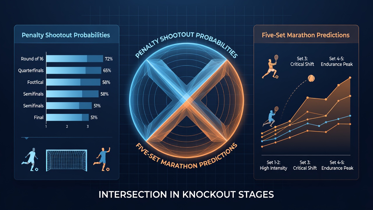 Layered betting matrix showing soccer penalties and tennis five-set correlations