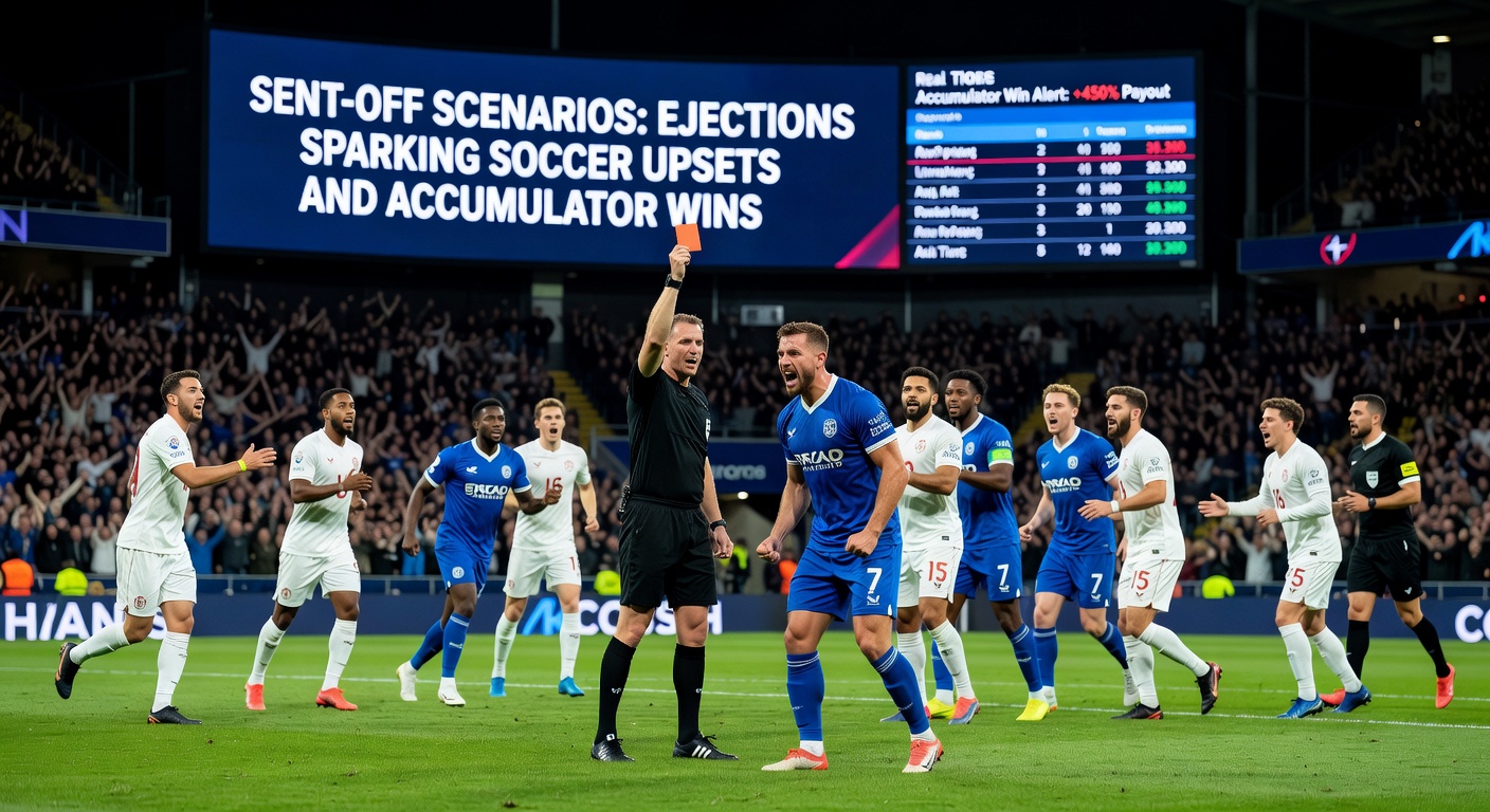 Statistical chart illustrating win probability shifts after red cards in major soccer leagues, highlighting upset frequencies for underdogs