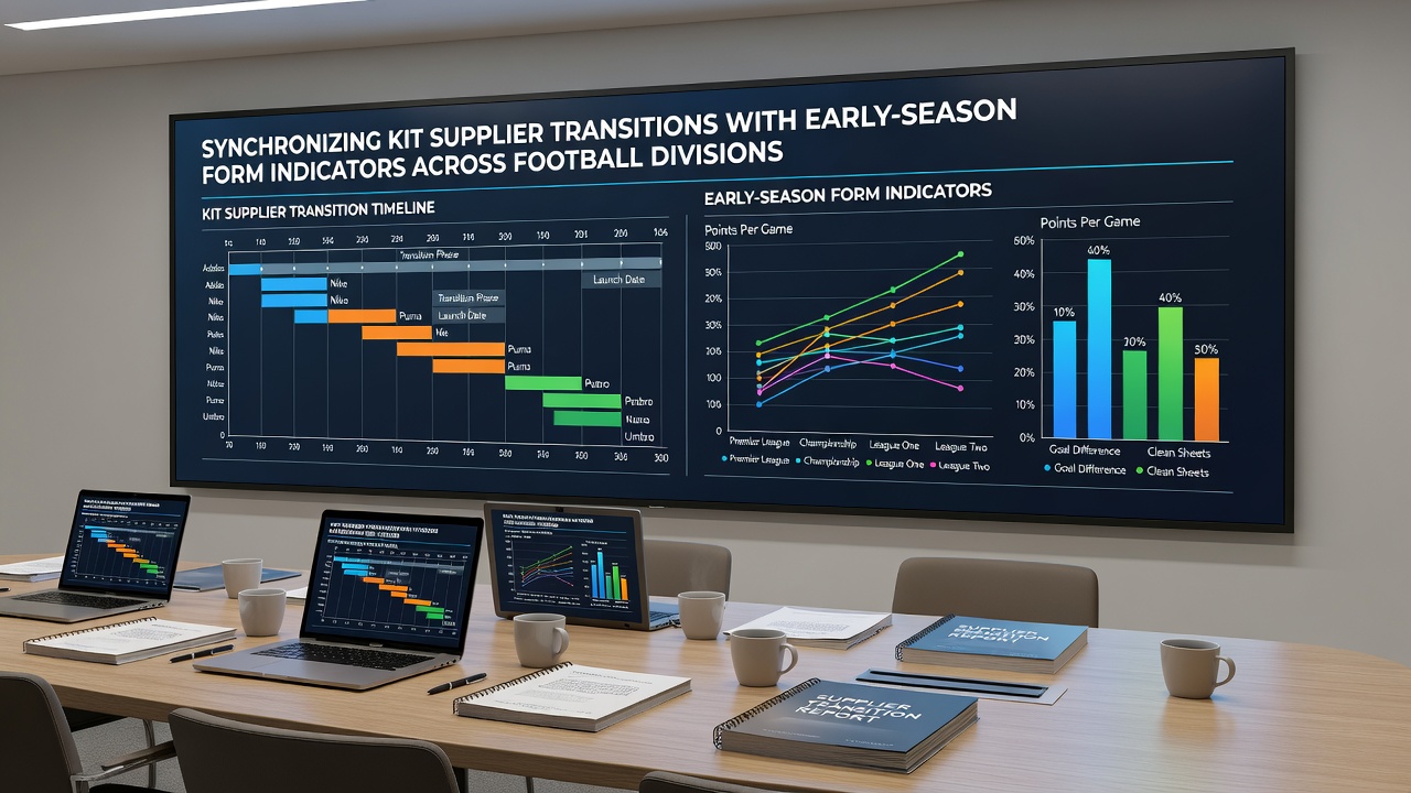 Data visualization showing kit transition timelines overlaid with early-season performance indicators from football leagues and tennis tours